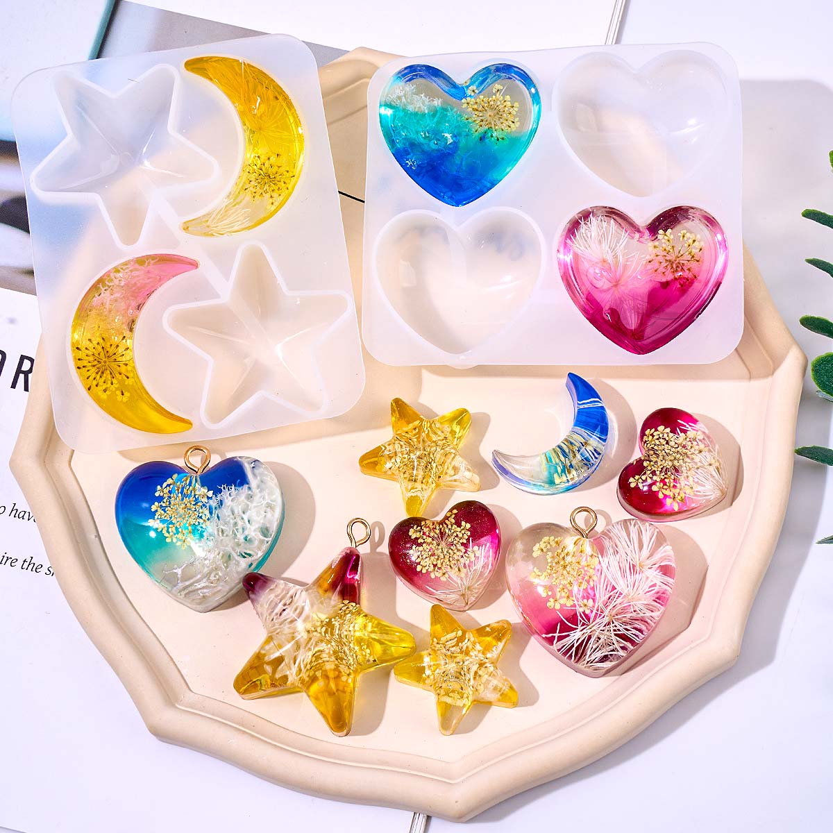 Jewelry Making Mold - Kalp Yıldız Ay Kolye silikon kalıp